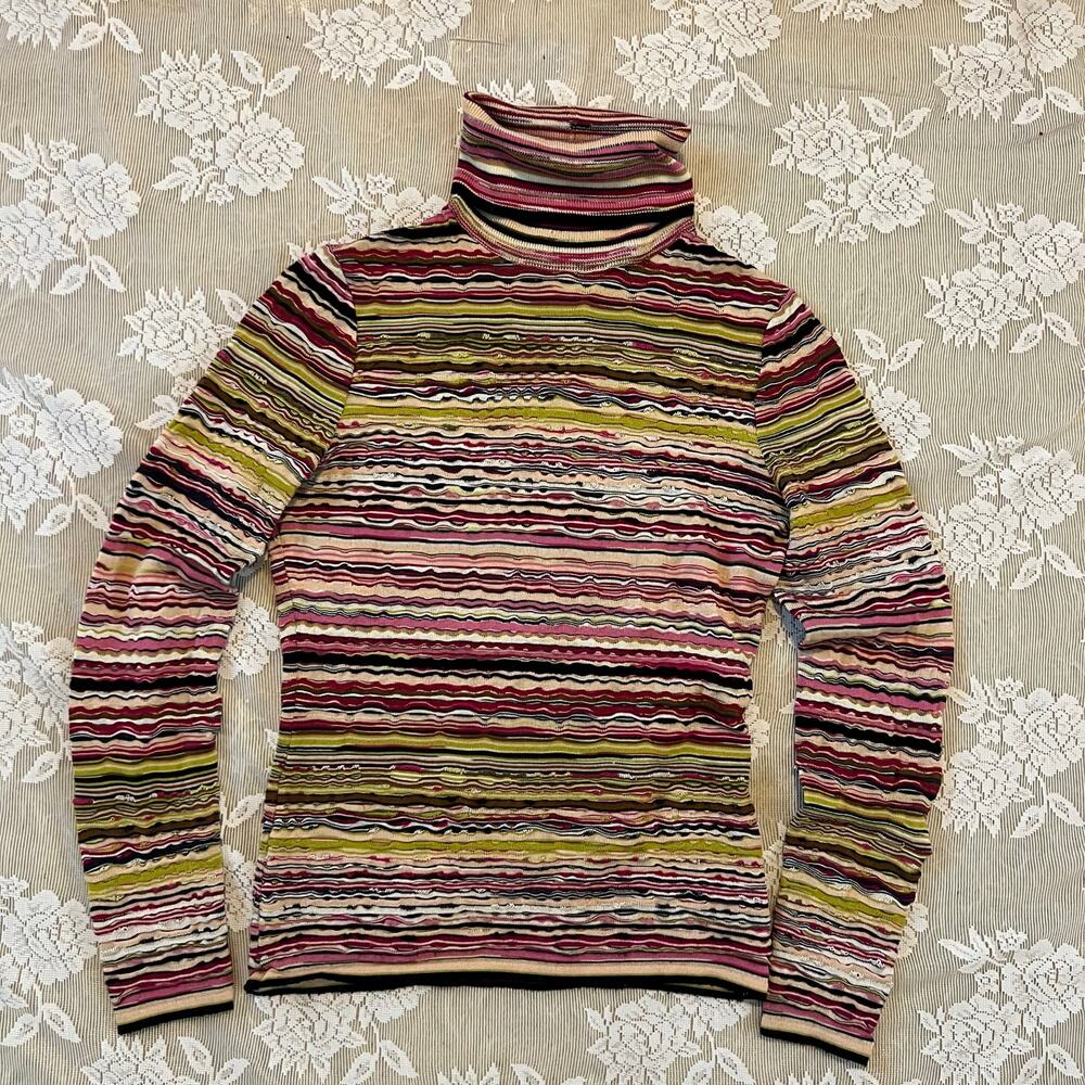 Vintage Missoni Multicolor Striped Knit Turtleneck Top Made in Italy